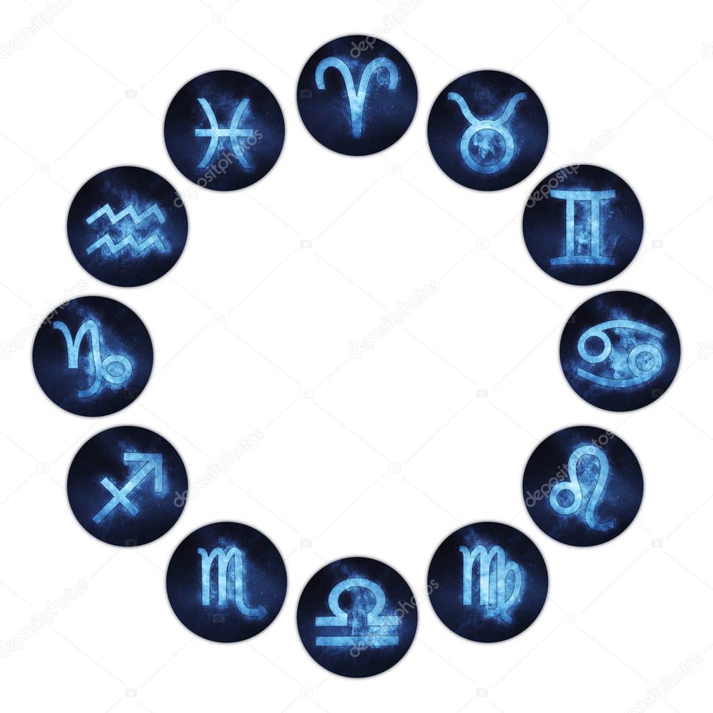 Zodiac signs buttons. Horoscope circle. Set of horoscope symbols