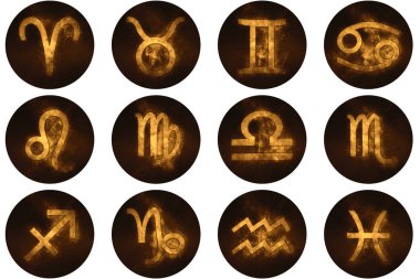 Zodiac signs buttons. Set of horoscope symbols, astrology icons  clipart