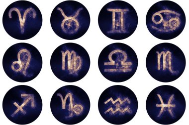 Zodiac signs buttons. Set of horoscope symbols, astrology icons  clipart