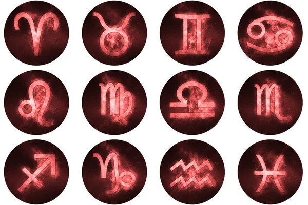 Zodyak düğmeleri imzalar. Burç sembolleri, Astroloji simgeler kümesi — Stok fotoğraf