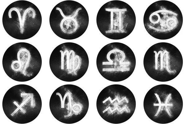 Boutons signes du zodiaque. Ensemble de symboles horoscopiques, icônes astrologiques — Photo