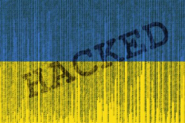 Veri kesmek Ukrayna bayrağı. İkili kod ile Ukrayna bayrağı.