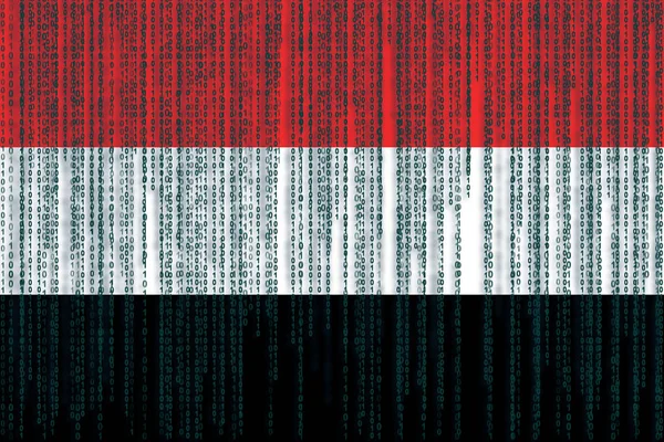 Proteção de dados Bandeira do Iêmen. Bandeira do Iêmen com código binário . — Fotografia de Stock