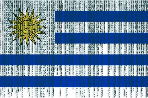 Data protection Uruguay flag. Uruguay flag with binary code.