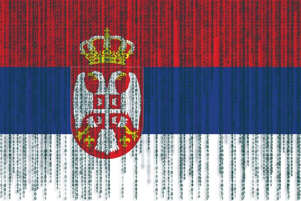 Ochrana údajů srbské vlajky. Srbsko vlajka s binárního kódu. — Stock fotografie