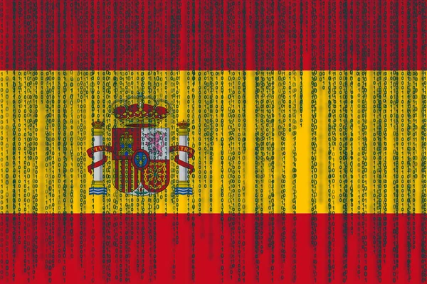Proteção de dados Bandeira Espanha. Espanha Bandeira com código binário . — Fotografia de Stock