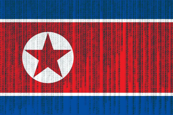 Proteção de dados Bandeira da Coreia do Norte. Bandeira da Coreia do Norte com c binário — Fotografia de Stock
