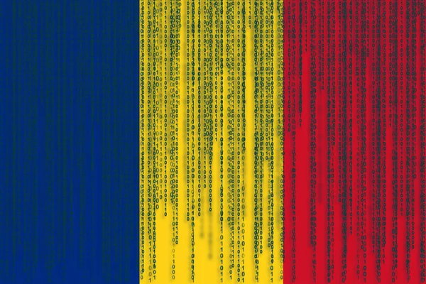 Veri koruma Romanya bayrağı. İkili kod ile Romanya bayrağı.