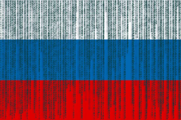 Data protection Russia flag. Russian flag with binary code.
