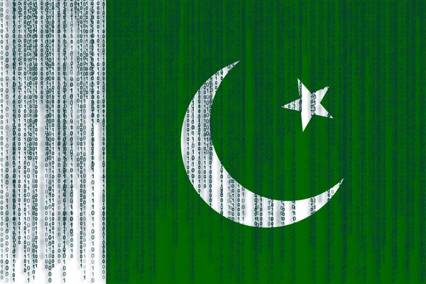 Ochrana dat Pákistán vlajky. Vlajka Pákistánu s binárního kódu. — Stock fotografie