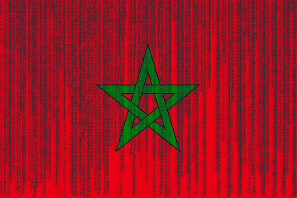 Protection des données Maroc drapeau. Drapeau Maroc avec code binaire . — Photo