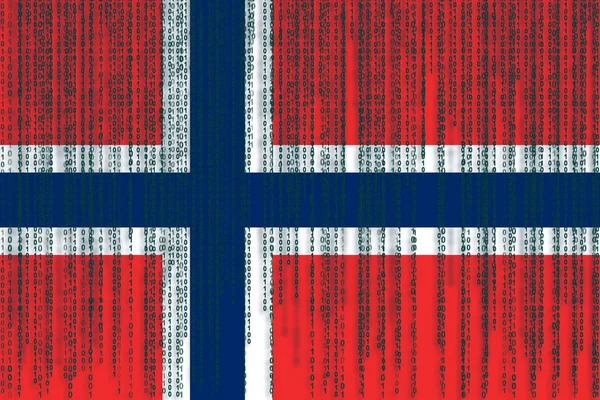 Protección de datos bandera de Noruega. Bandera de Noruega con código binario . — Foto de Stock