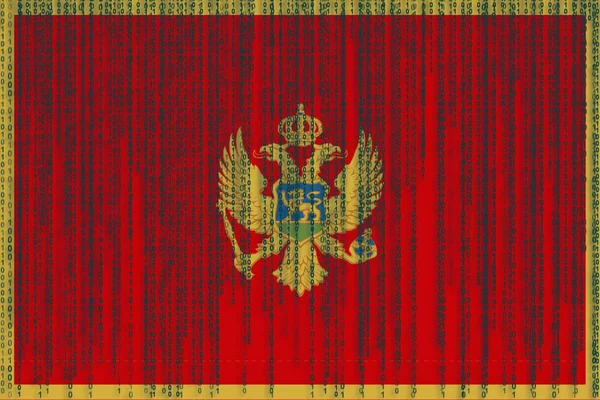 Protección de datos Montenegro flag. Bandera de Montenegro con bacalao binario — Foto de Stock