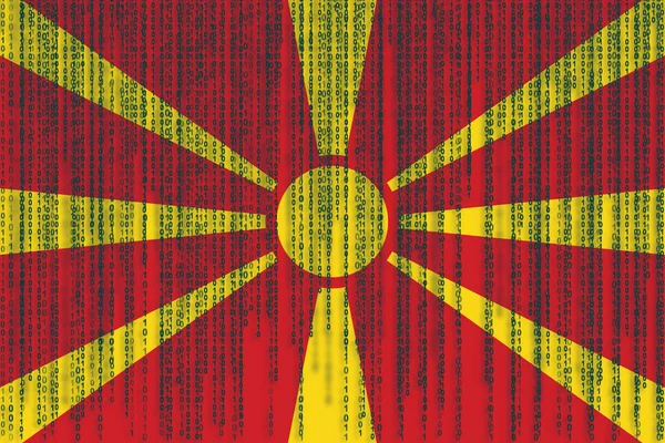 Защита данных флаг Македонии. Македонский флаг с двоичным кодом — стоковое фото
