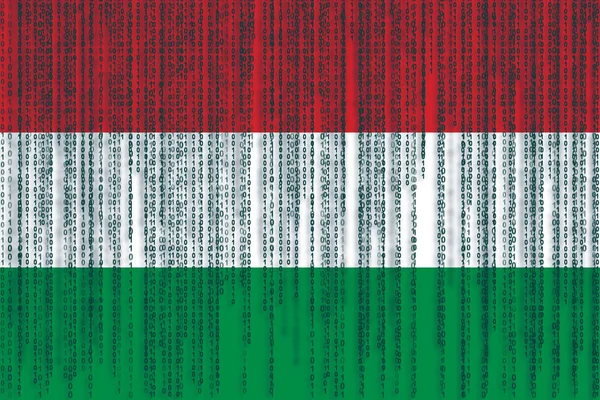 Data protection Hungary flag. Hungarian flag with grunge binary