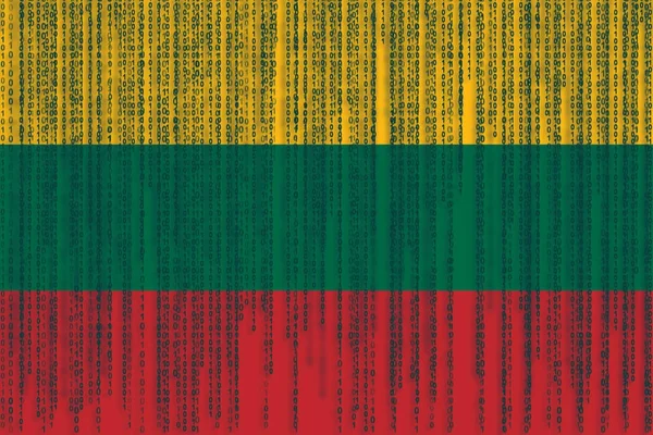 Proteção de dados Bandeira Lituânia. Bandeira lituana com código binário — Fotografia de Stock