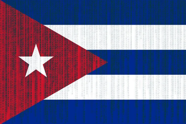 Gegevensbescherming Cuba vlag. Cubaanse vlag met binaire code. — Stockfoto