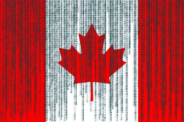 Data protection Canada flag. Canada flag with binary code.