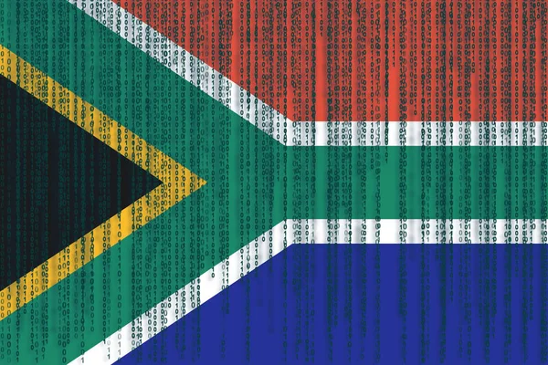 Data protection South Africa flag. South Africa flag with binary