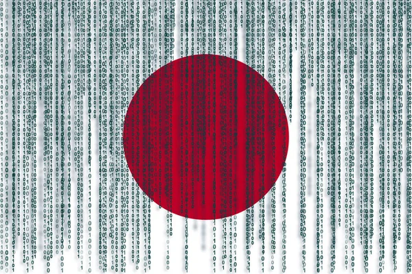 Data protection Japan flag. Japan flag with binary code.