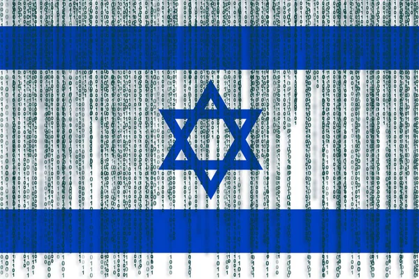 Σημαία Ισραήλ προστασίας των δεδομένων. Σημαία Ισραήλ με δυαδικό κώδικα. — Φωτογραφία Αρχείου