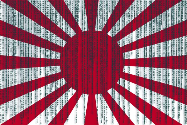 Proteção de dados Rising Sun Japan flag. Bandeira do Japão com co binário — Fotografia de Stock