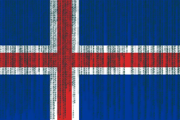 Protección de datos Bandera Islandia. Bandera de Islandia con código binario . — Foto de Stock