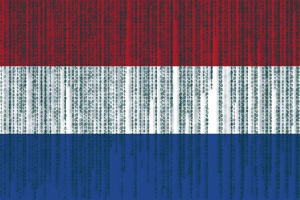 Proteção de dados Bandeira de Nederland. Bandeira de Nederlands com código binário — Fotografia de Stock