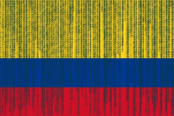 Proteção de dados Bandeira da Colômbia. Bandeira colombiana com código binário . — Fotografia de Stock