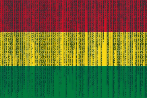 Proteção de dados Bandeira da Bolívia. Bandeira da Bolívia com código binário . — Fotografia de Stock
