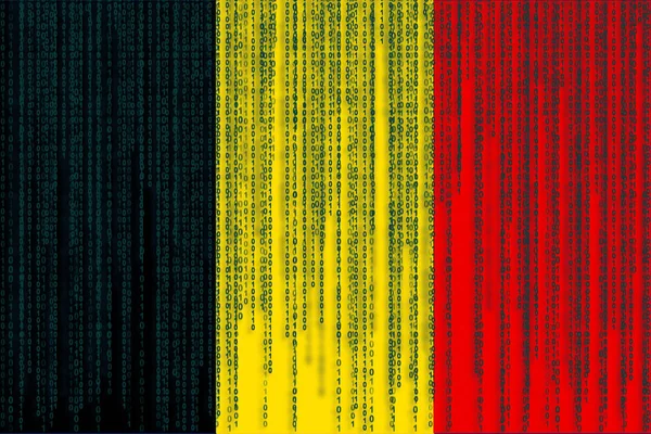 Data protection Belgium flag. Belgian flag with binary code.