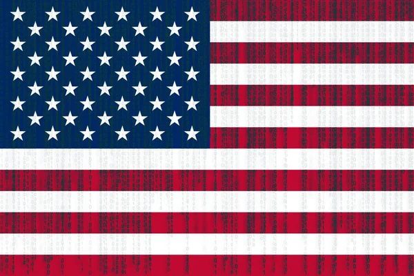 Protection des données USA flag. Drapeau américain avec code binaire . — Photo