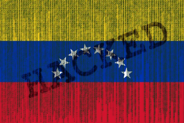 Data Hacked Venezuela flag. Venezuela flag with binary code.