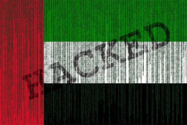 Data Hacked UAE flag. United Arab Emirates flag with binary code