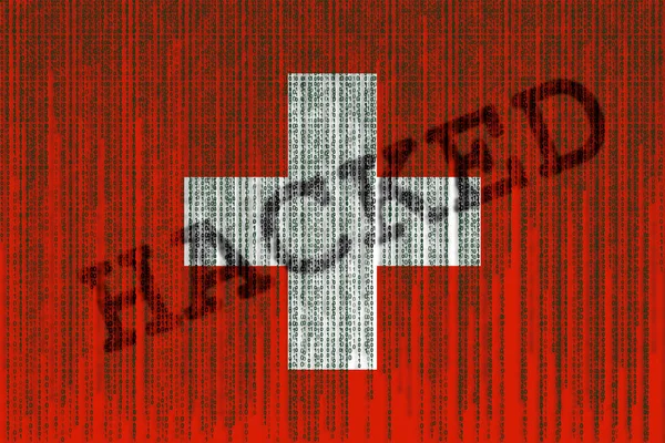 Veri kesmek İsviçre bayrağı. İkili kod ile İsviçre bayrağı. — Stok fotoğraf