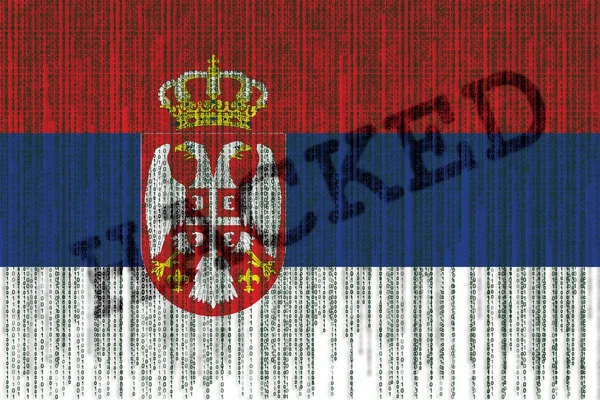 Data Hacked Serbian flag. Serbia flag with binary code.