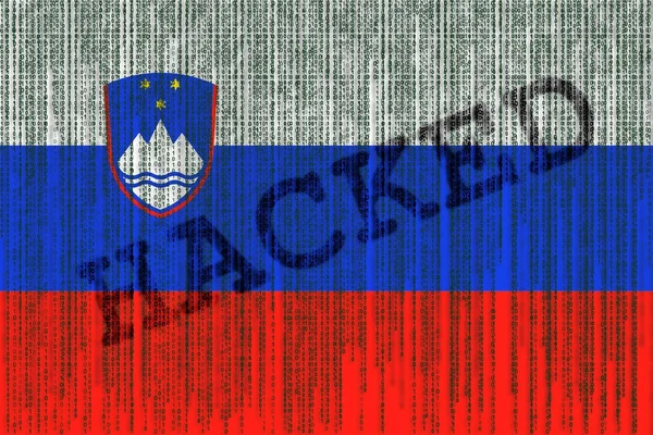 Data Hacked Slovenia flag. Slovenia flag with binary code.