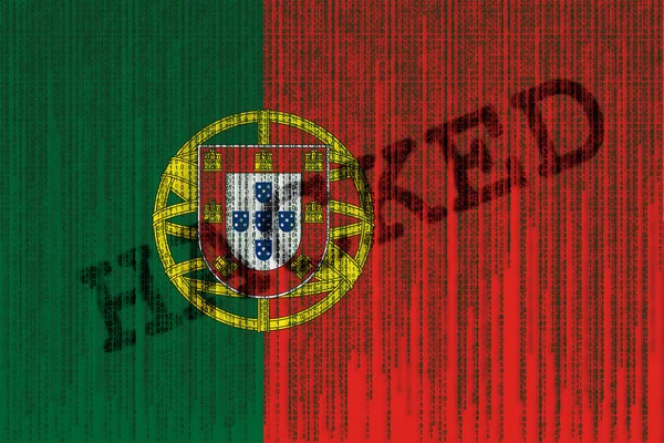 Data Hacked Portugal flag. Portugal flag with binary code.
