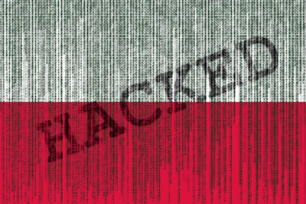 Data Hacked Poland flag. Poland flag with binary code.