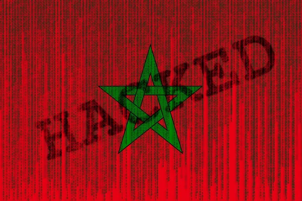 Daten gehackt Marokko Flagge. Marokkanische Flagge mit binärem Code. — Stockfoto