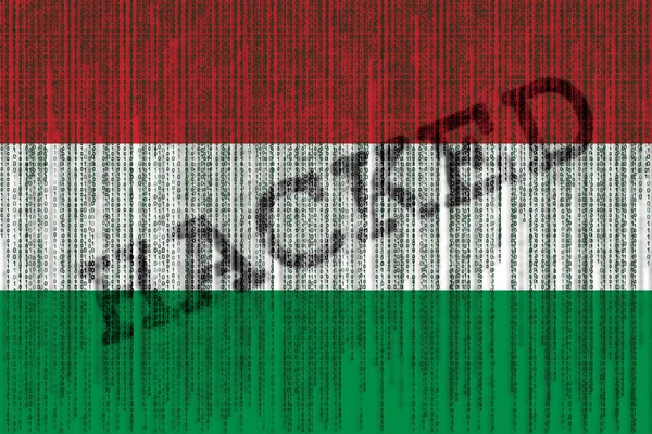 Data Hacked Hungary flag. Hungarian flag with grunge binary code