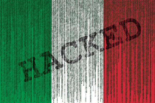 Data Hacked Italy flag. Italian flag with binary code.