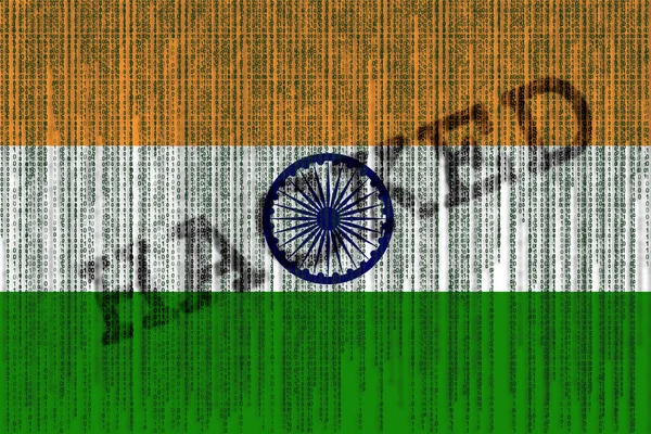 Gegevens gehackt India vlag. India vlag met binaire code. — Stockfoto