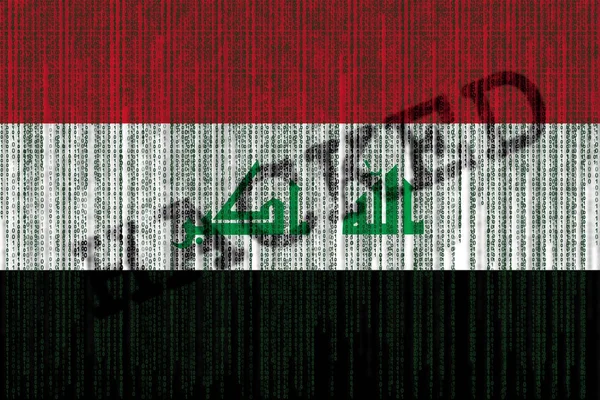 Data Hacked Iraq flag. Iraq flag with binary code.