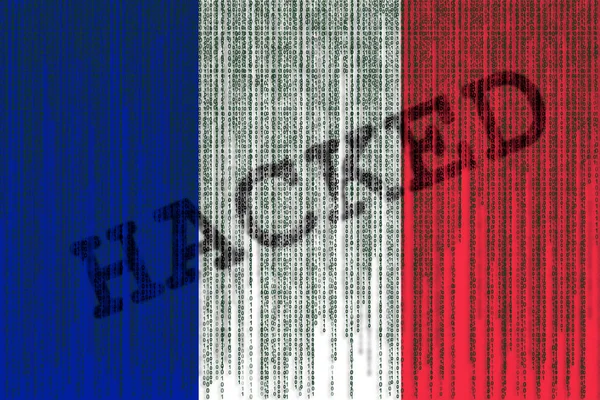 Data Hacked France flag. France flag with binary code.