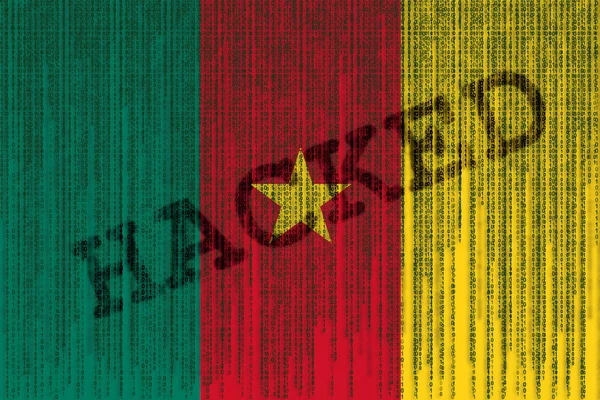 Veri kesmek Kamerun bayrağı. İkili kod ile Kamerun bayrağı. — Stok fotoğraf