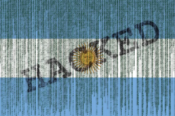 Data Hacked Argentina flag. Argentina flag with binary code.
