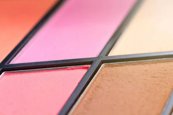 Color lipstick palette, close-up brush. decorative cosmetics. — Stock Photo, Image