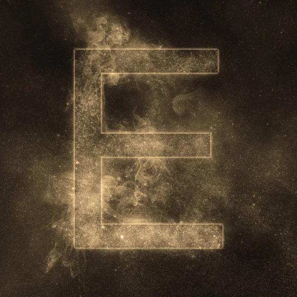 Letter E alphabet symbol. Space Letter, Night Sky Letter.