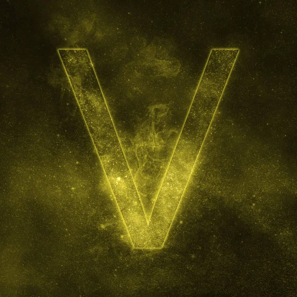 Символ буквы V алфавита. Пространственная буква, буква ночного неба . — стоковое фото